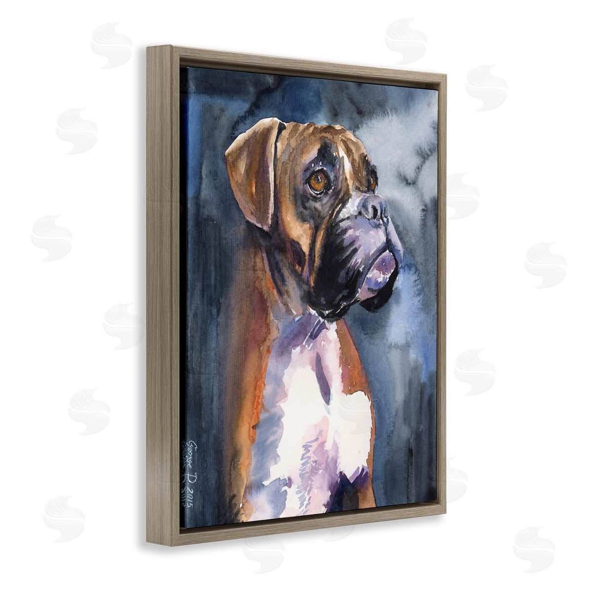 George Dyachenko Adorable Boxer Pet Dog Dark Mist Portrait Brown Floater Frame Canvas Art