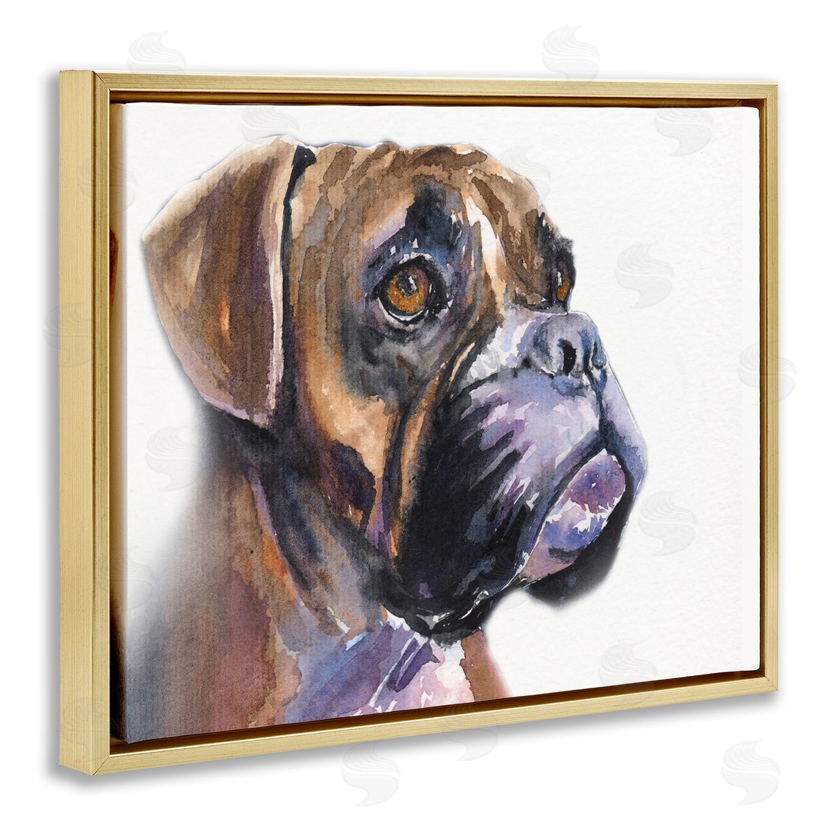 George Dyachenko Cute Boxer Dog Pet Portrait Minimal Brown Gold Floater Frame Canvas Art