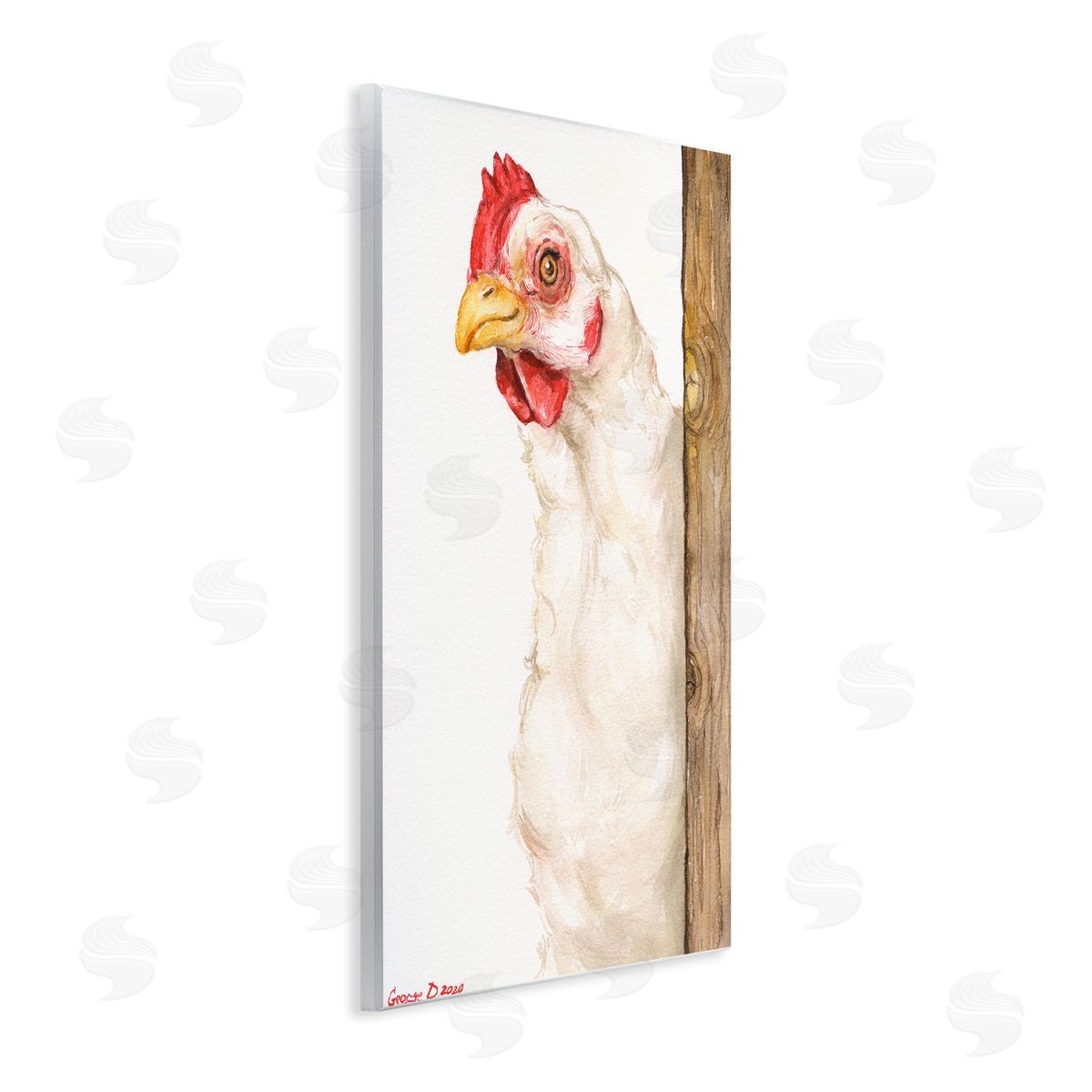 George Dyachenko Chicken Behind Fence Farm Animal Portrait  Wall Plaque Art