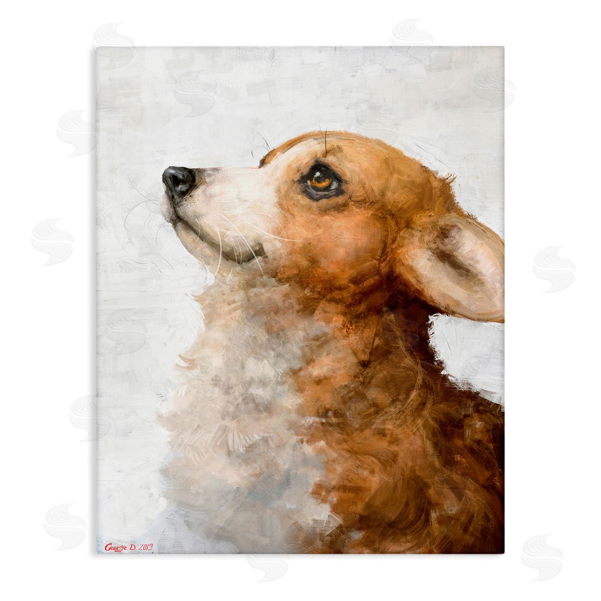 George Dyachenko Adorable Corgi Puppy Portrait Pet Dog Watercolor Canvas Wall Art