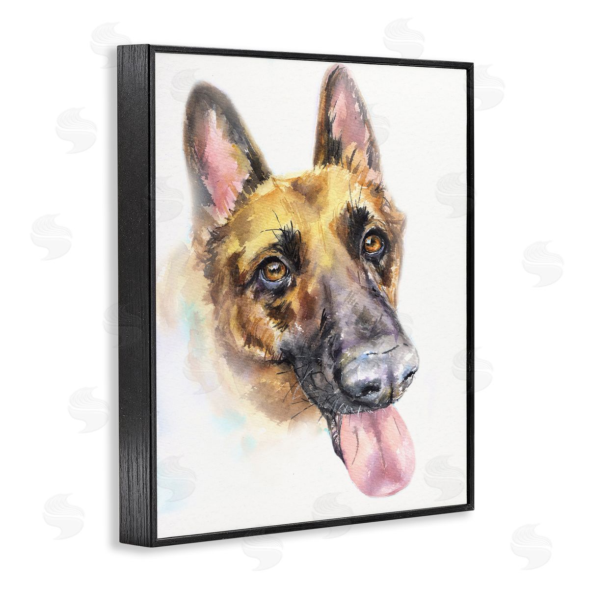 George Dyachenko German Shepard Pet Dog Tongue Out Portrait Black Framed Giclee Wall Art