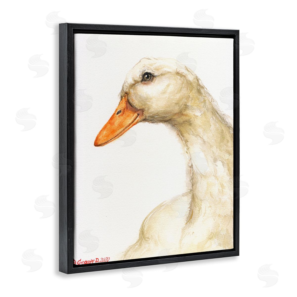 George Dyachenko Country Goose Portrait Soft Feather Bird Black Floater Frame Canvas Art