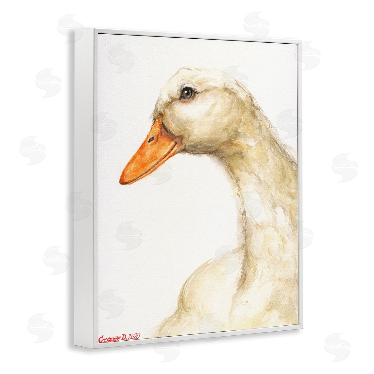 George Dyachenko Country Goose Portrait Soft Feather Bird White Framed Giclee Wall Art