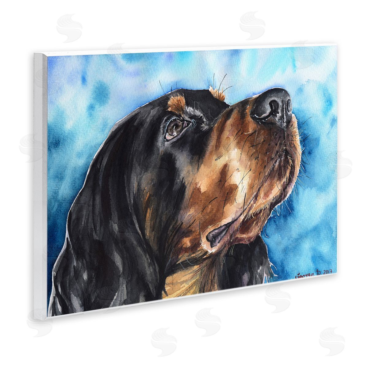 George Dyachenko Gordon Setter Dog Portrait over Vibrant Blue Wall Plaque Art