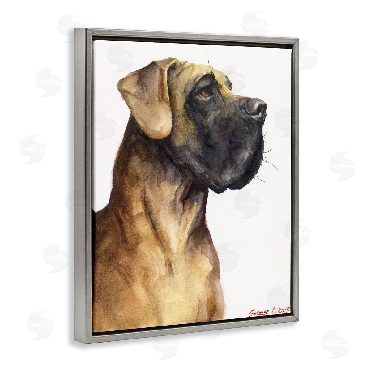 George Dyachenko Great Dane Pet Dog Portrait Strong Pose Gray Floater Frame Canvas Art