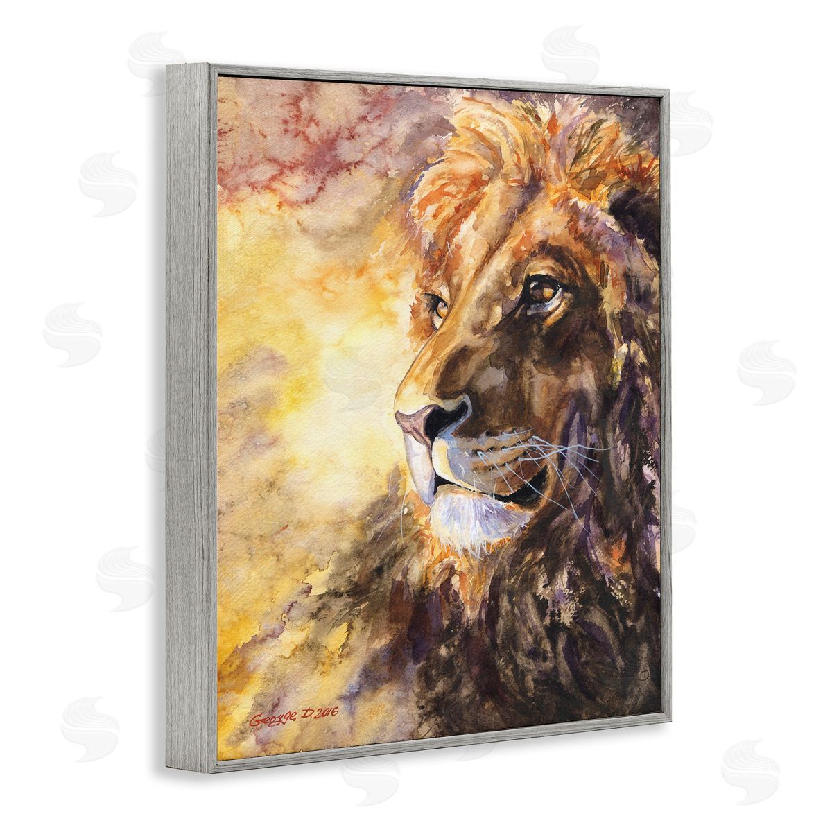 George Dyachenko Regal Lion Mane Safari Animal King Portrait Gray Framed Giclee Wall Art