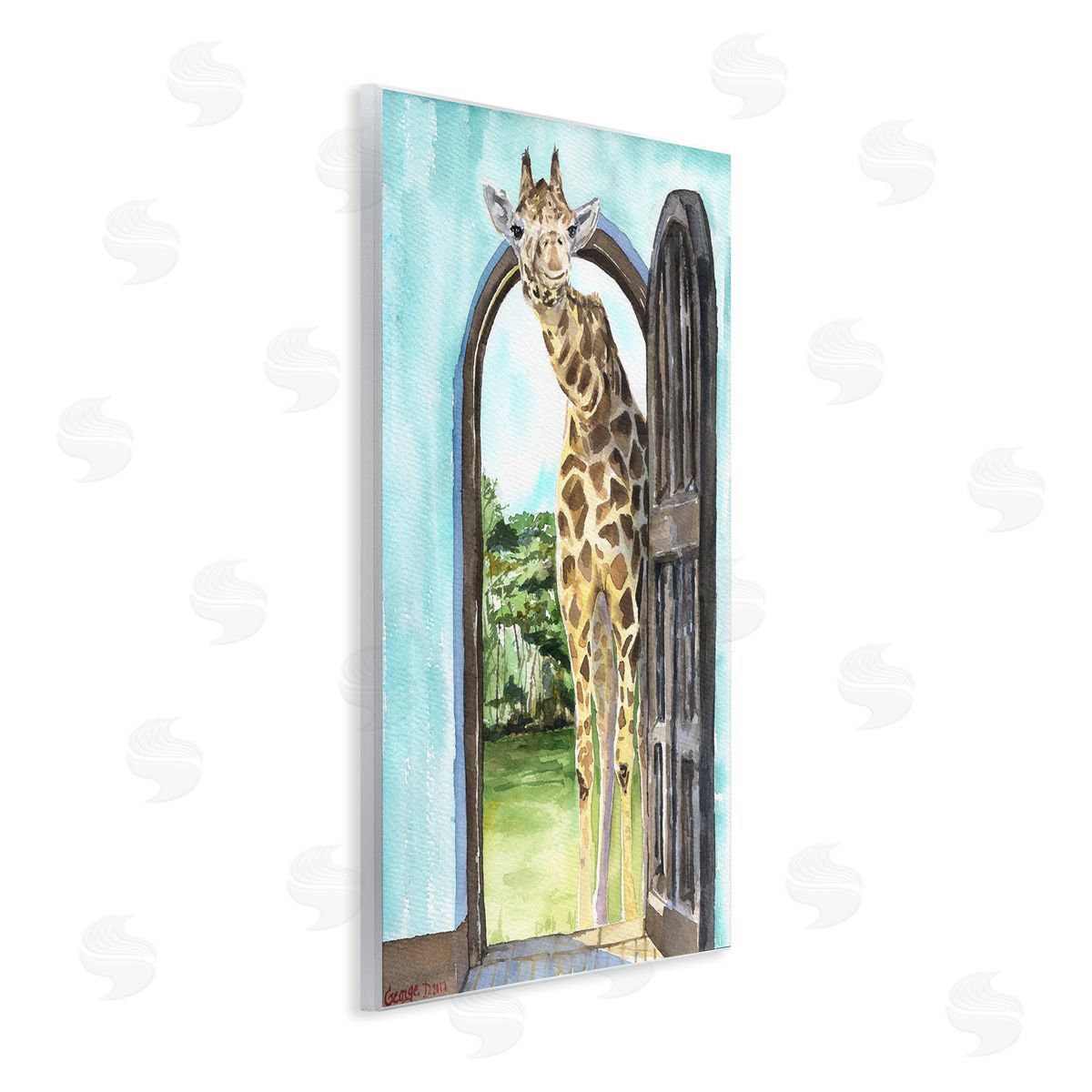 George Dyachenko Giraffe Through Doorway Safari Animal Portrait Wall Plaque Art
