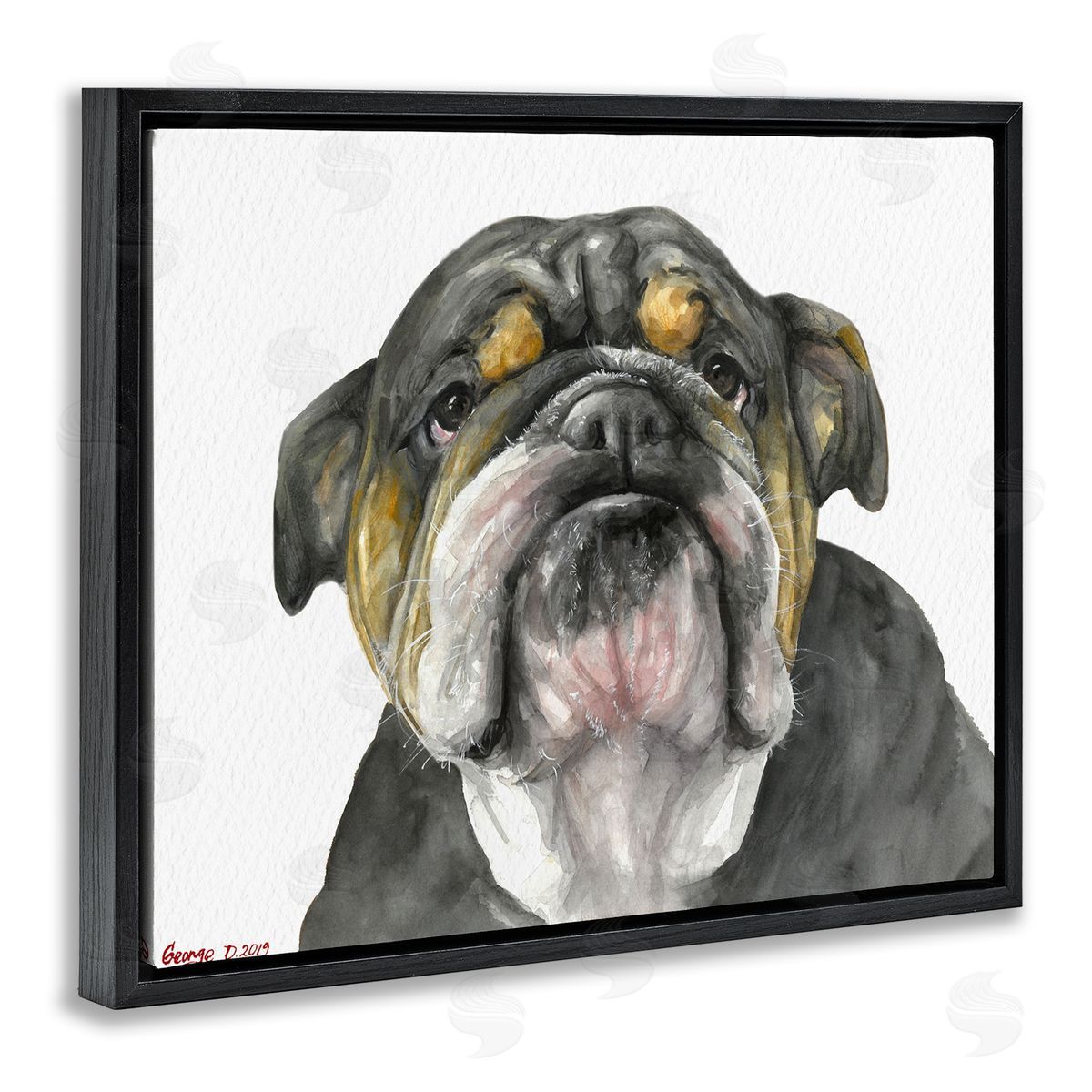 George Dyachenko Chubby Bulldog Portrait Old Dog Charm Black Brown Black Floater Frame Canvas Art