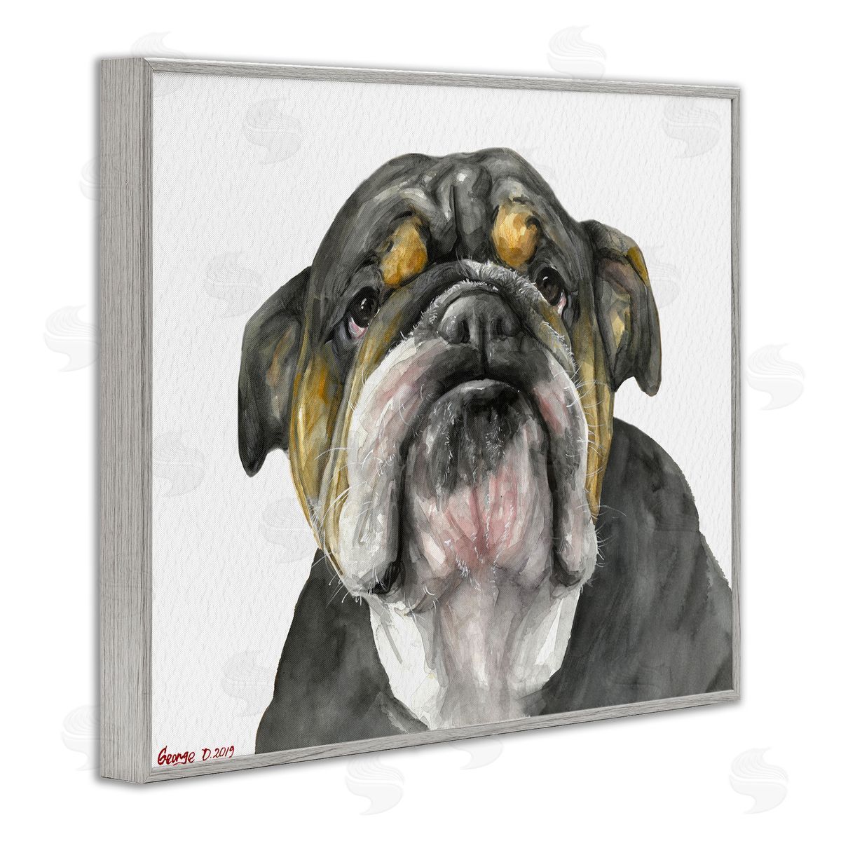 George Dyachenko Chubby Bulldog Portrait Old Dog Charm Black Brown Gray Framed Giclee Wall Art