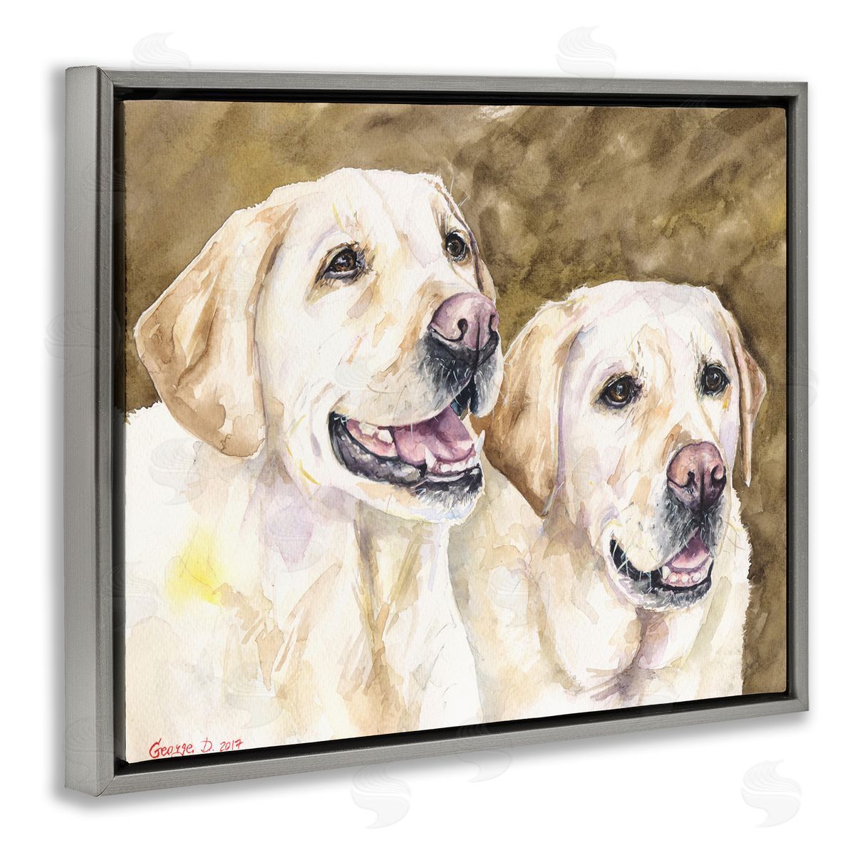 George Dyachenko Yellow Labrador Friends Pet Dogs Resting Gray Floater Frame Canvas Art