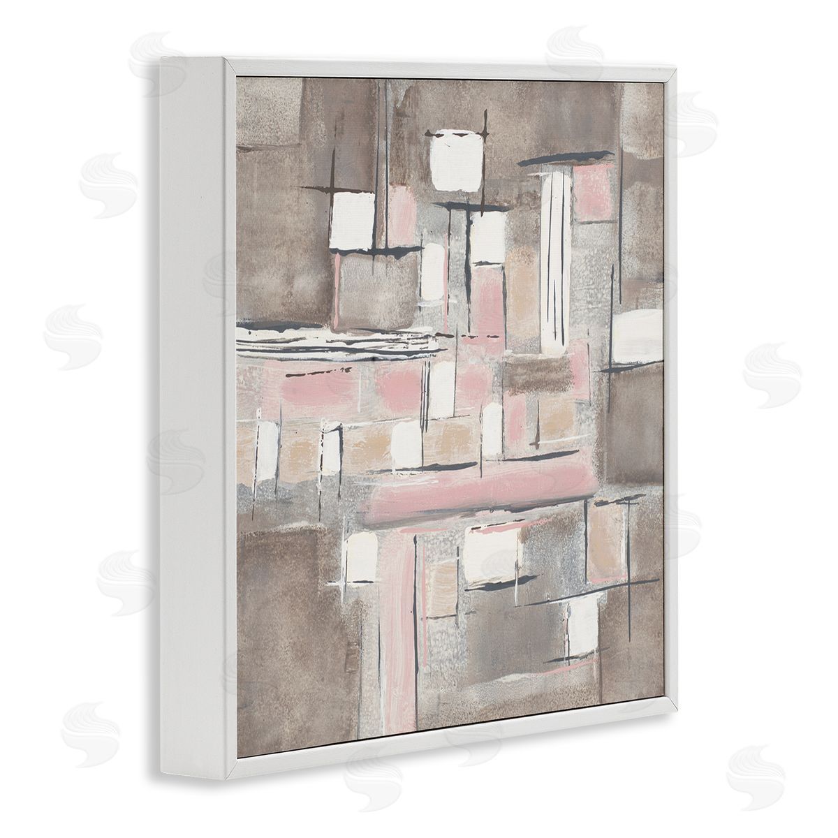 Merri Pattinian Soft Pink Neutral Abstract Patchwork Geometric Pattern White Framed Giclee Wall Art
