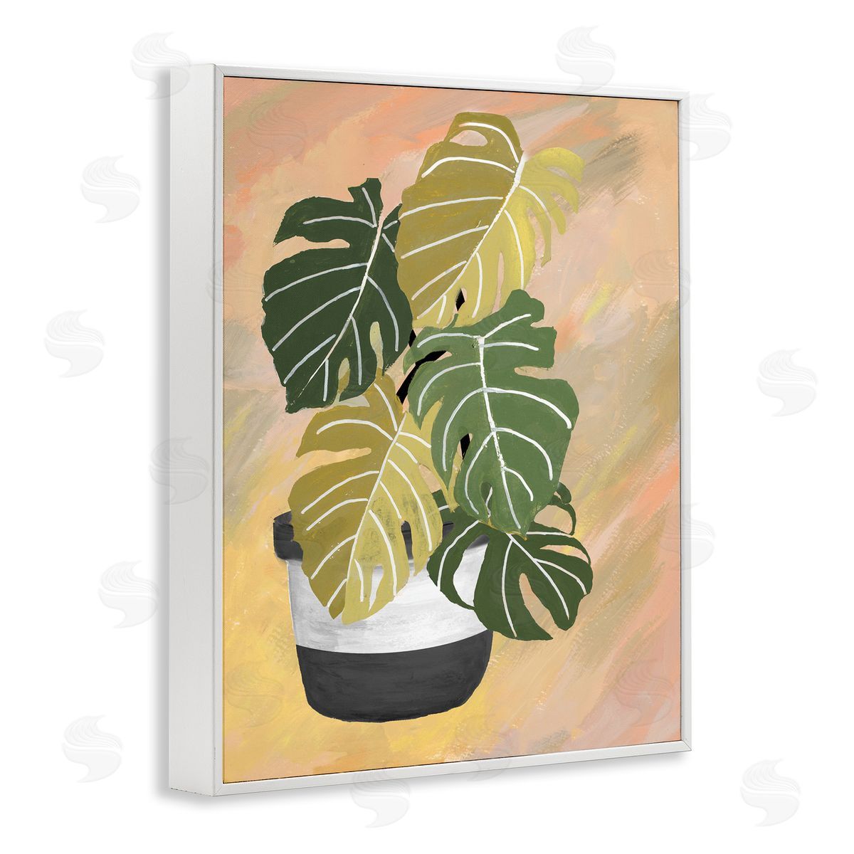 Patricia Pinto Unique Leaf Plant Tropical Monstera Over Abstract White Framed Giclee Wall Art