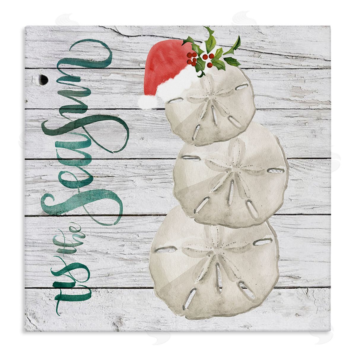 Jennifer Paxton Parker Tis the Sea Sun Phrase Christmas Sand Dollars Canvas Wall Art