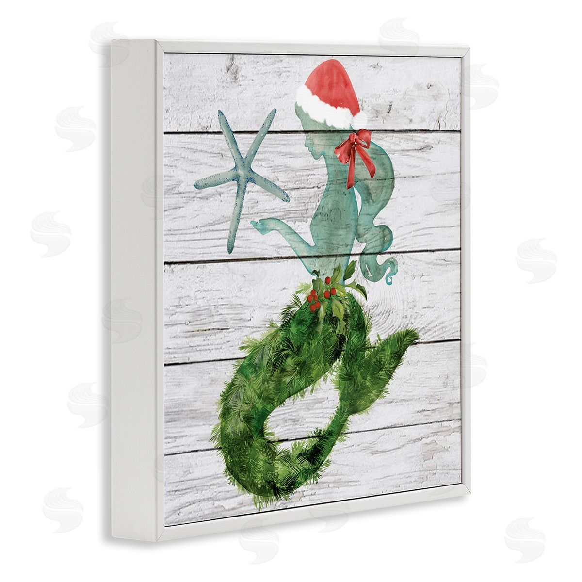 Christmas Mermaid & Winter Holly White Frame Print Wall Art, Home Decor by Jennifer Paxton Parker