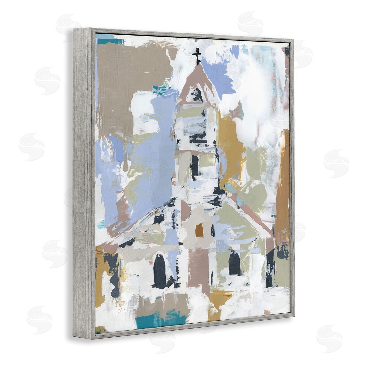 Annie Warren Church House Abstraction Distressed Vintage Detail Gray Framed Giclee Wall Art