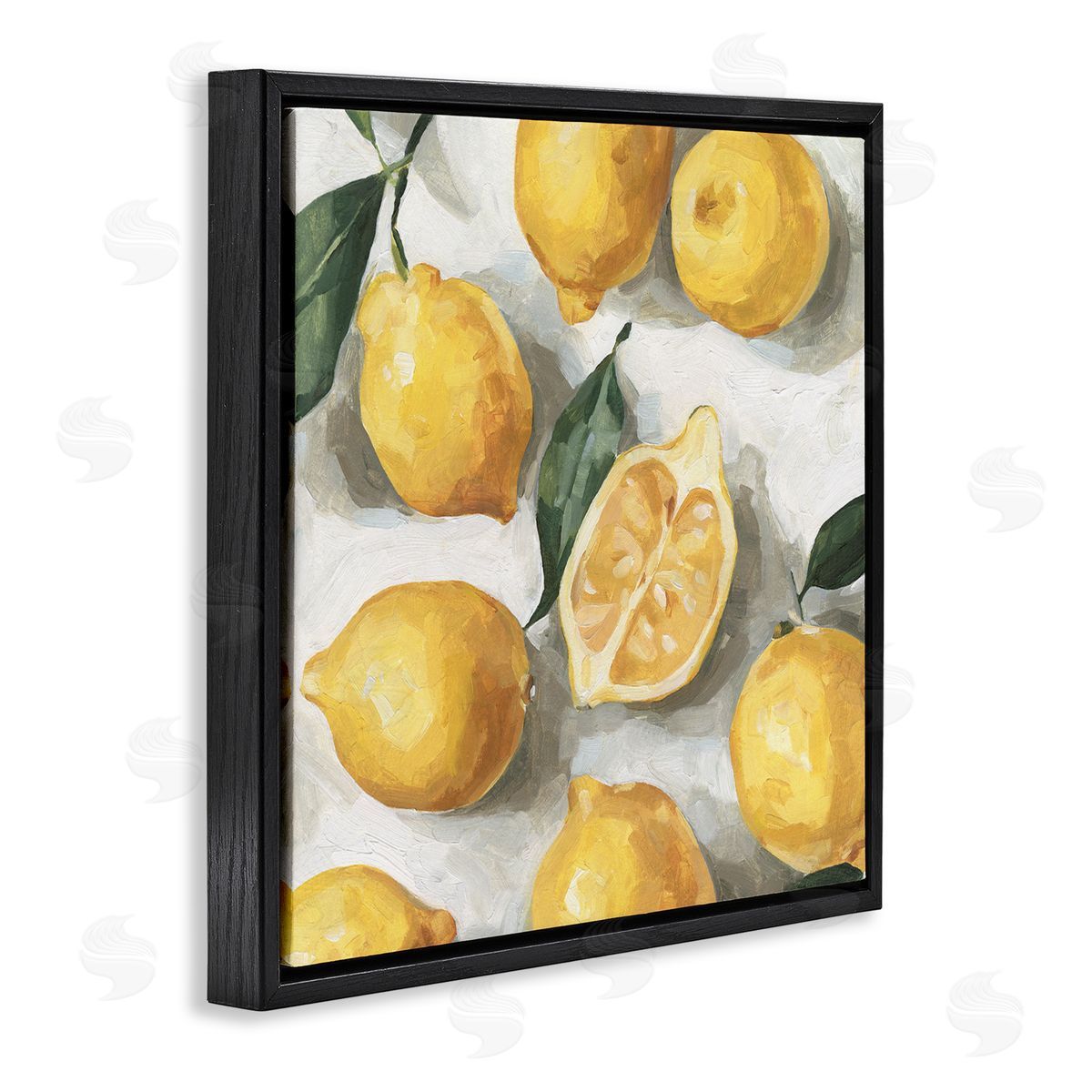Citrus Lemons Over White Black Floating Frame Canvas Wall Art, Home Decor by Emma Caroline
