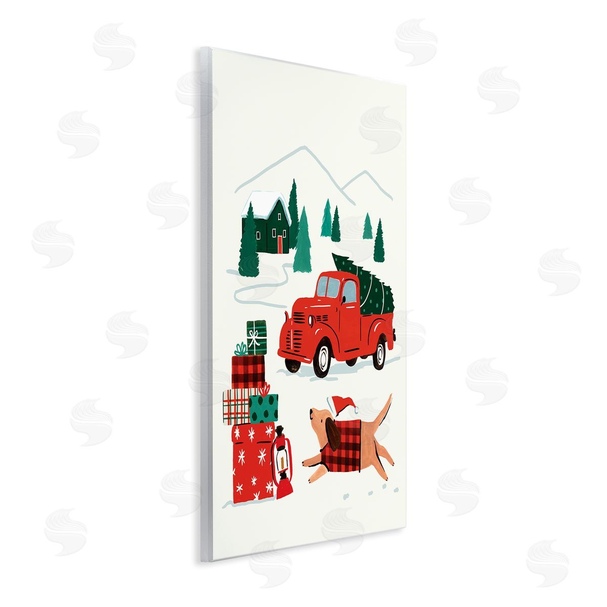 Victoria Barnes Retro Christmas Cottage Landscape Festive Dog Hat Wall Plaque Art