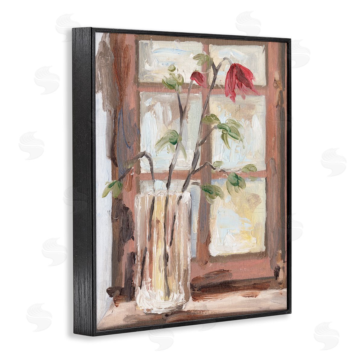 Melissa Wang Soft Red Florals Window Pane Flower Vase Black Framed Giclee Wall Art