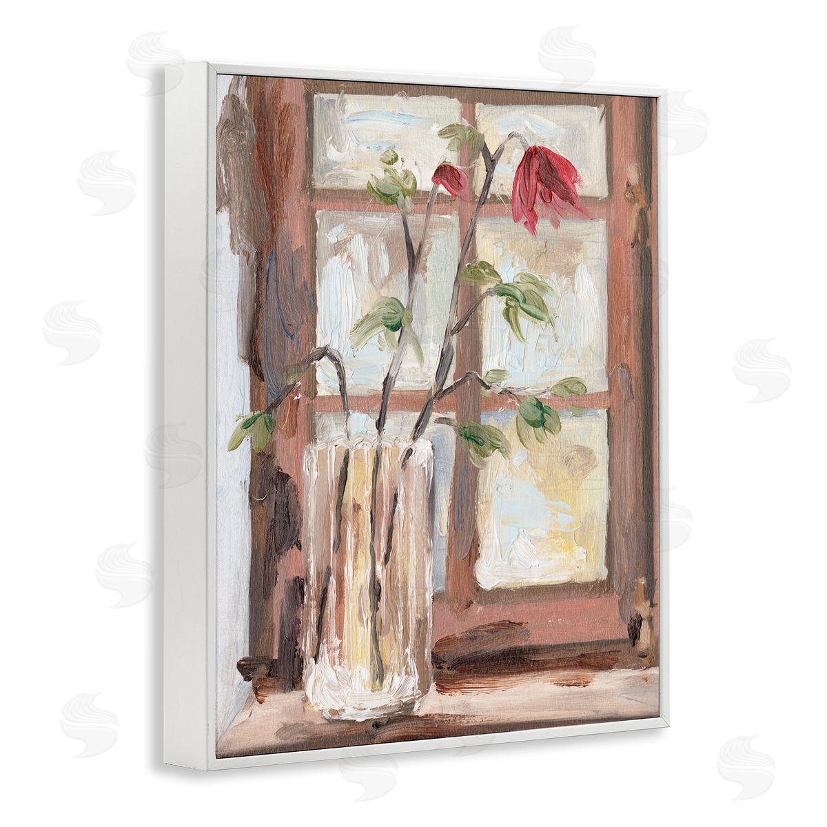 Melissa Wang Soft Red Florals Window Pane Flower Vase White Framed Giclee Wall Art