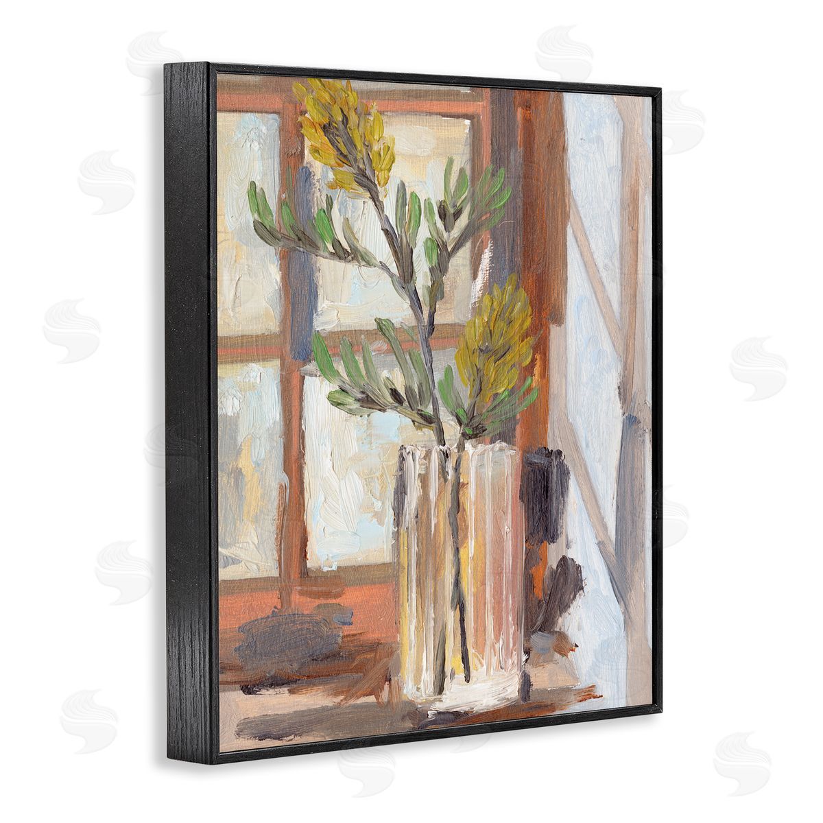 Melissa Wang Charming Yellow Floral Jar Window Sill Flowers Black Framed Giclee Wall Art