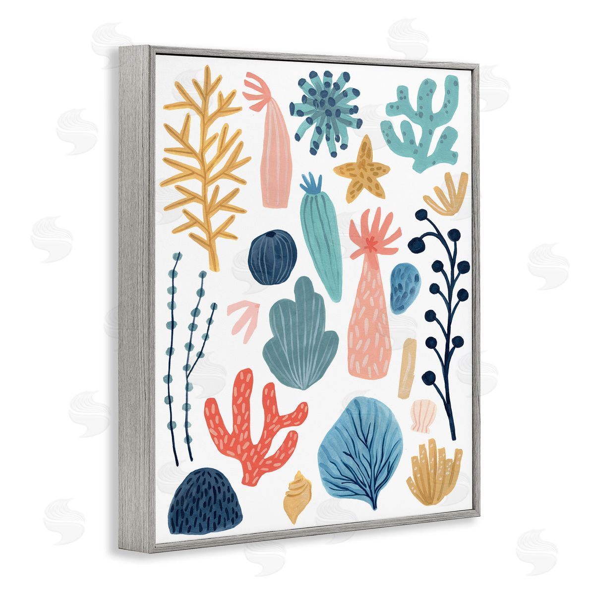 June Erica Vess Coral Reef Ocean Life Playful Pastel Sea Plants Gray Framed Giclee Wall Art