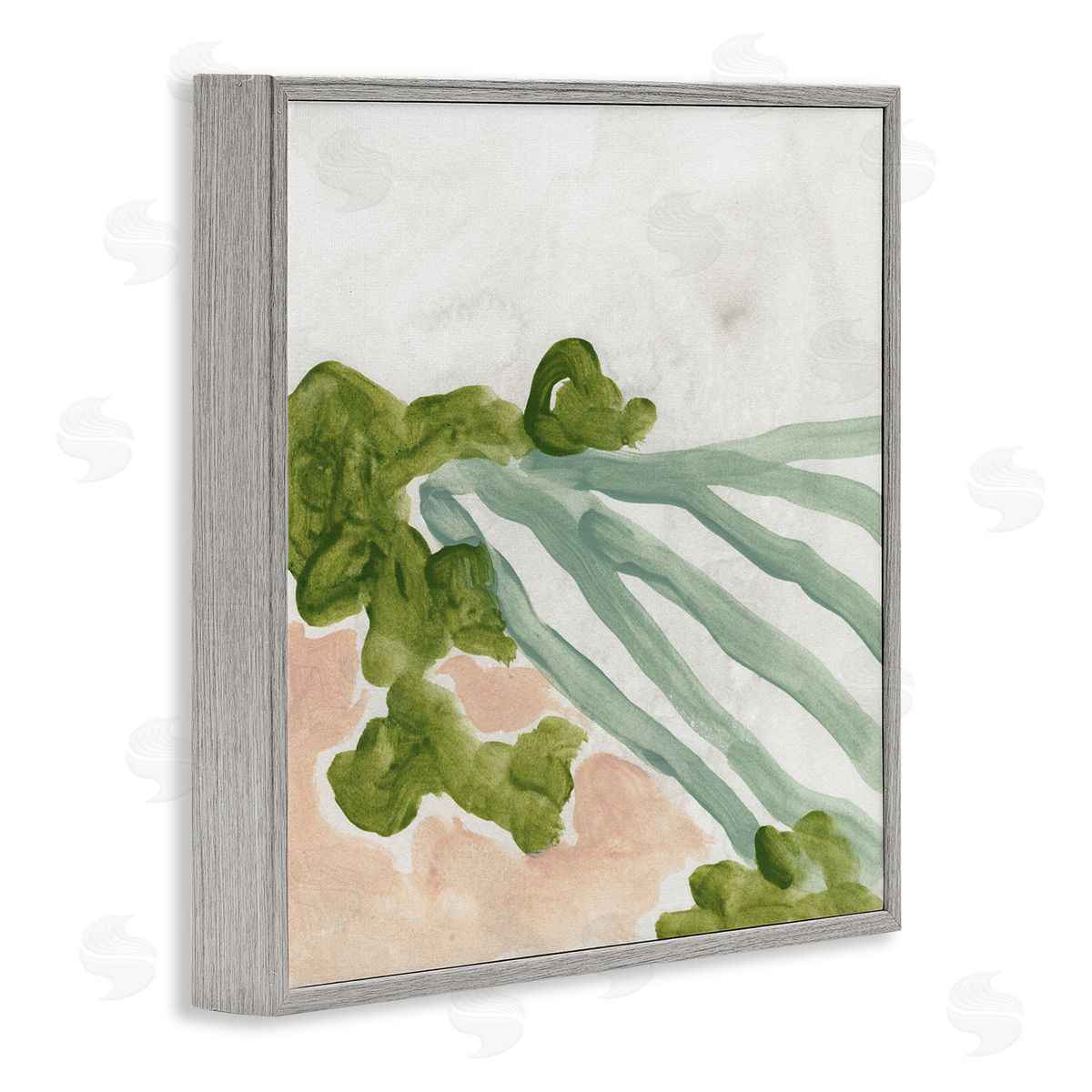 June Erica Vess Fluid Coastline Abstract Landscape Soft Pink Green  Gray Framed Giclee Wall Art
