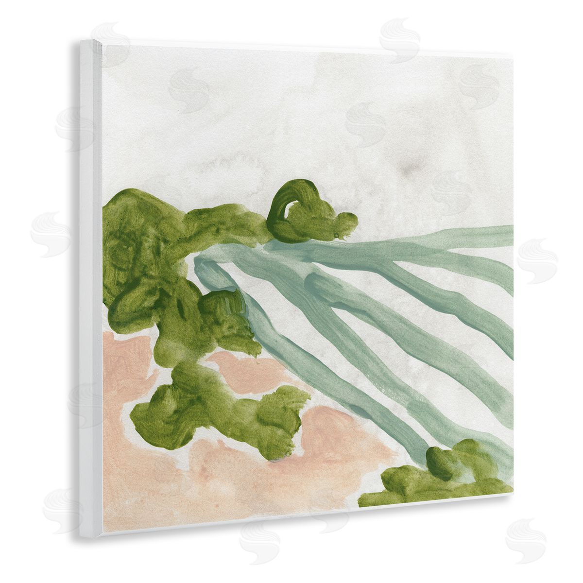 June Erica Vess Fluid Coastline Abstract Landscape Soft Pink Green  Wall Plaque Art