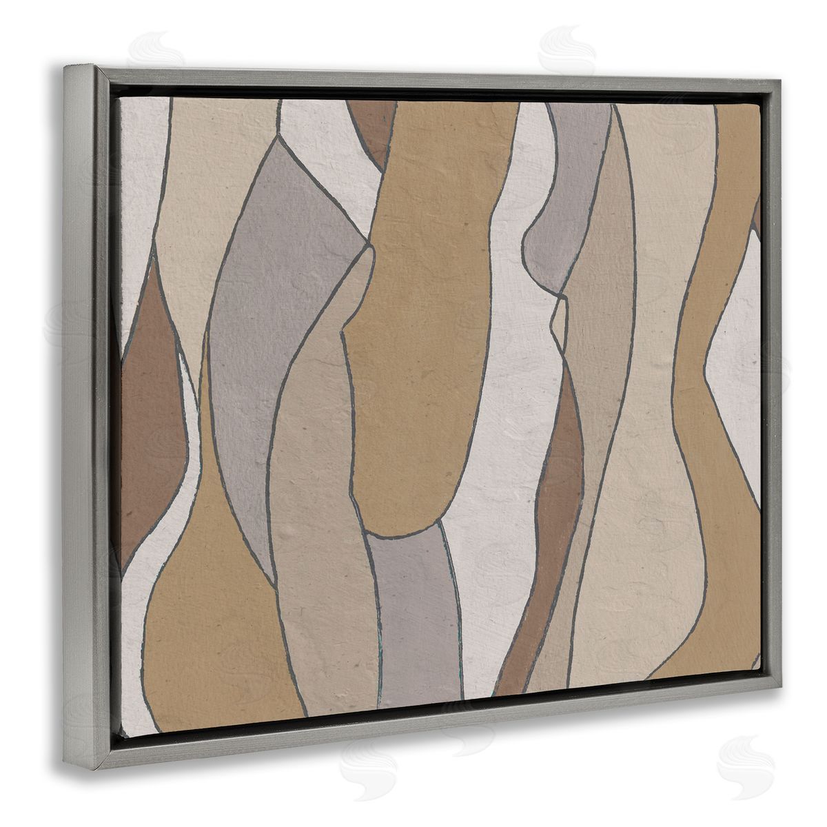 Alonzo Saunders Abstract Curved Body Shapes Brown Beige Neutral Gray Floater Frame Canvas Art