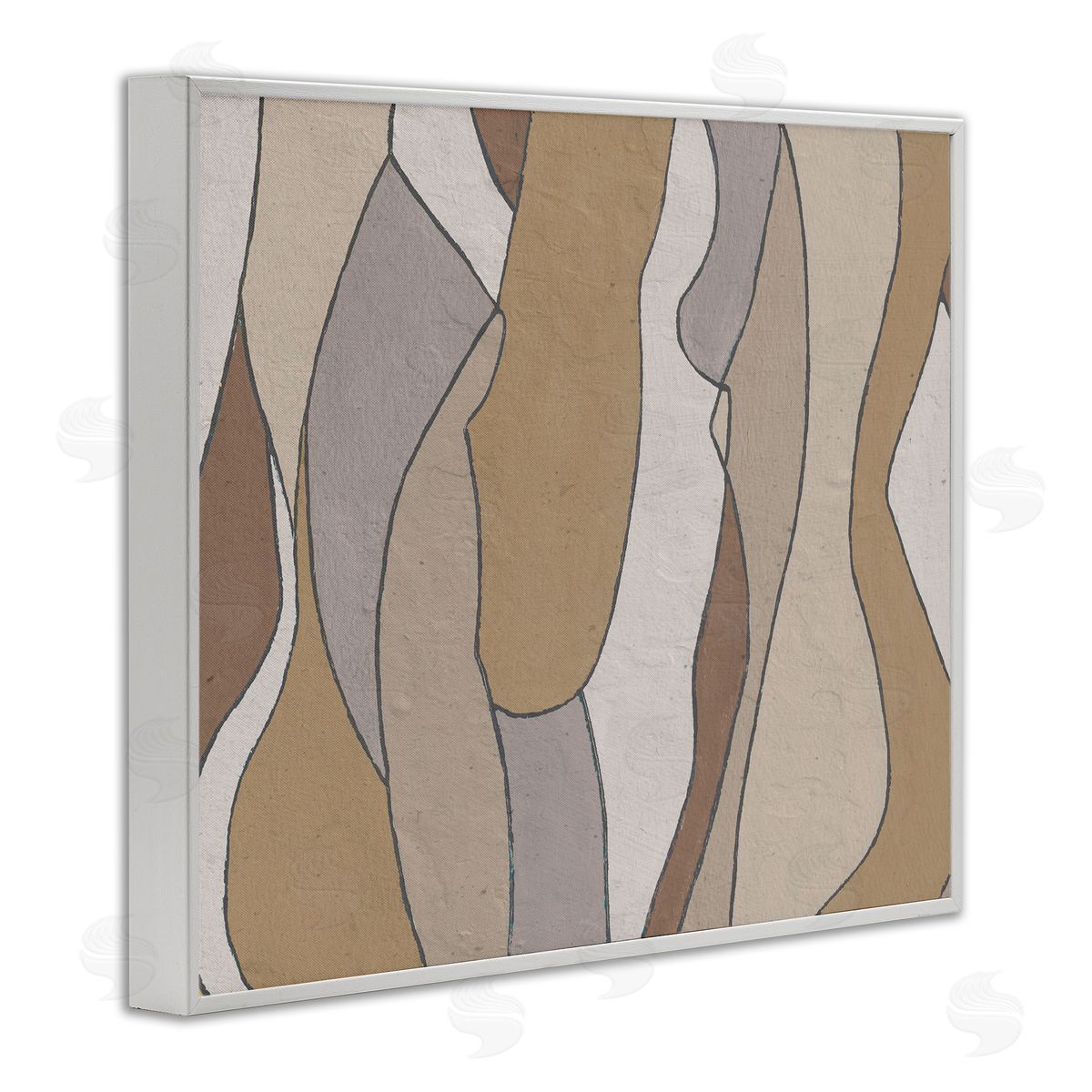 Alonzo Saunders Abstract Curved Body Shapes Brown Beige Neutral White Framed Giclee Wall Art
