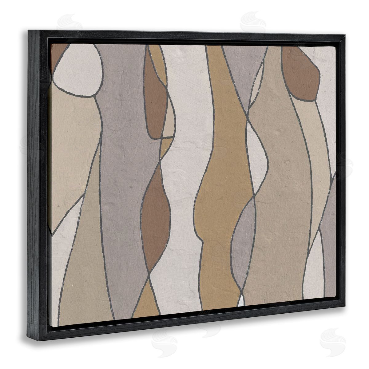 Alonzo Saunders Curved Shape Figures Abstraction Brown Beige Neutral Black Floater Frame Canvas Art