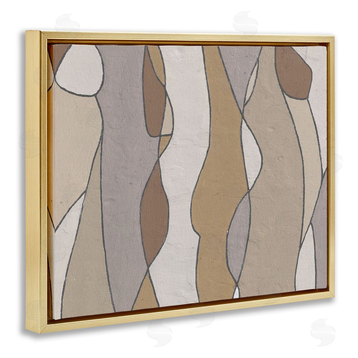 Alonzo Saunders Curved Shape Figures Abstraction Brown Beige Neutral Gold Floater Frame Canvas Art