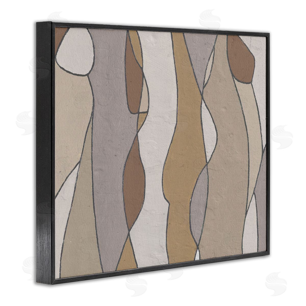 Alonzo Saunders Curved Shape Figures Abstraction Brown Beige Neutral Black Framed Giclee Wall Art