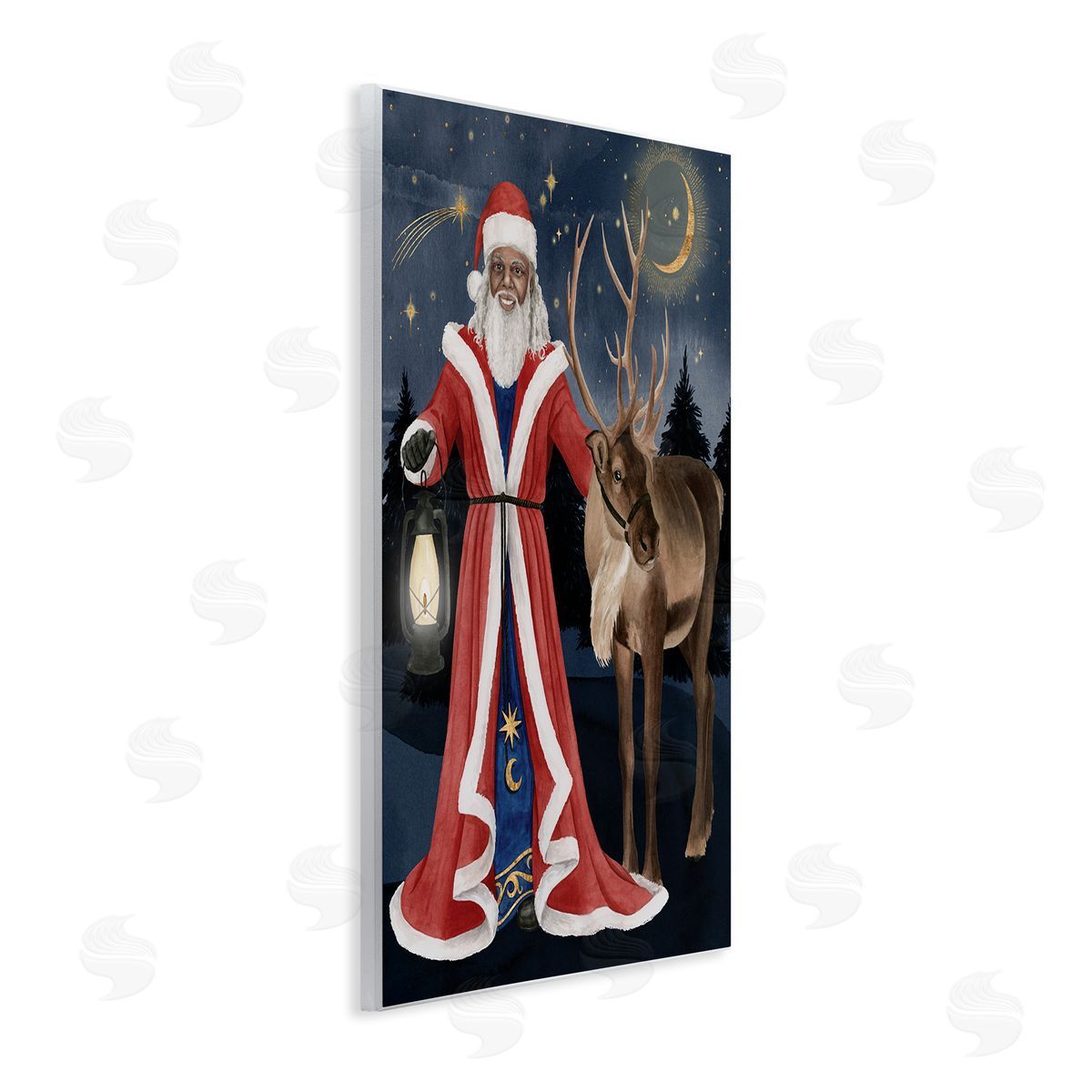 Grace Popp Santa Claus Under Night Sky Winter Lantern Wall Plaque Art