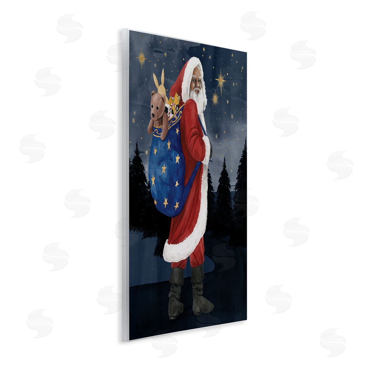 Grace Popp Santa Claus Sack of Toys Under Night Sky Wall Plaque Art