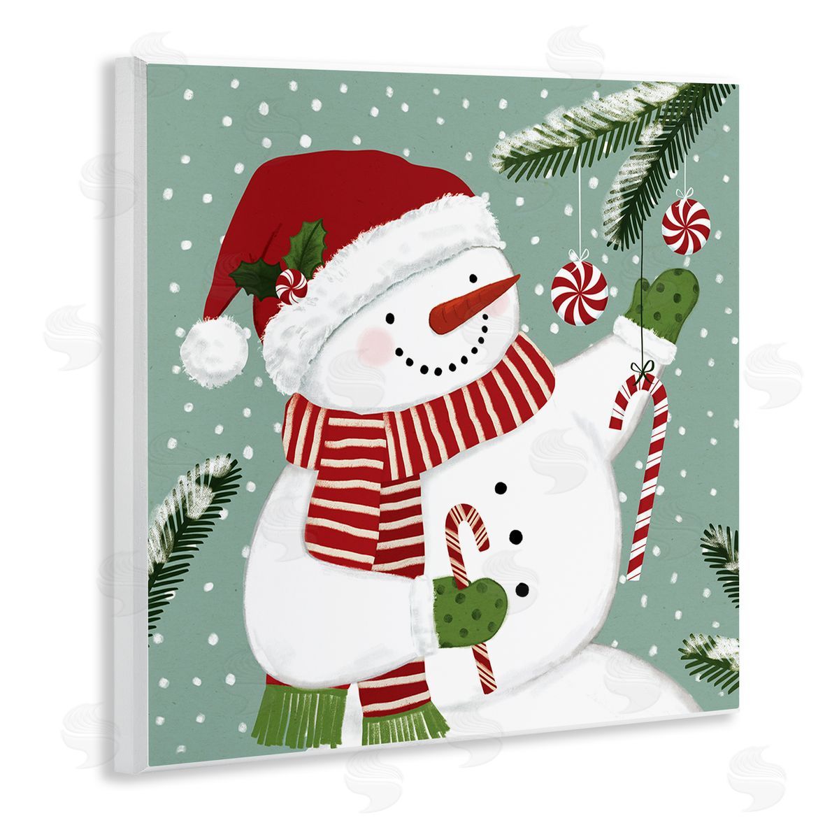 Victoria Barnes Candy Cane Snowman Peppermint Winter Ornaments Wall Plaque Art
