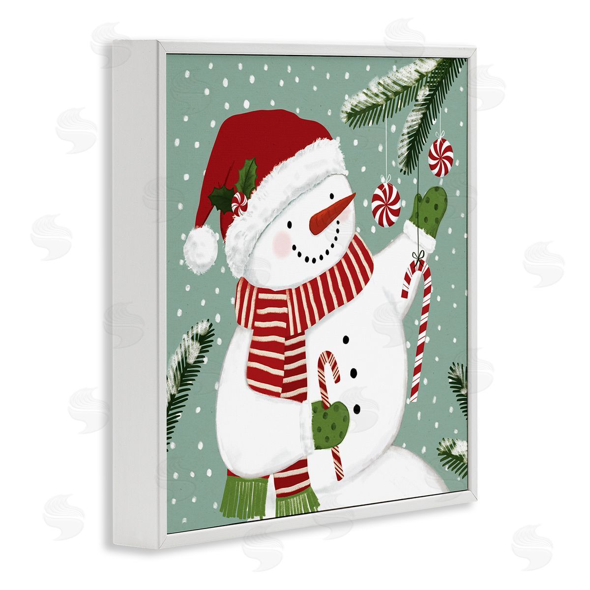 Victoria Barnes Candy Cane Snowman Peppermint Winter Ornaments White Framed Giclee Wall Art