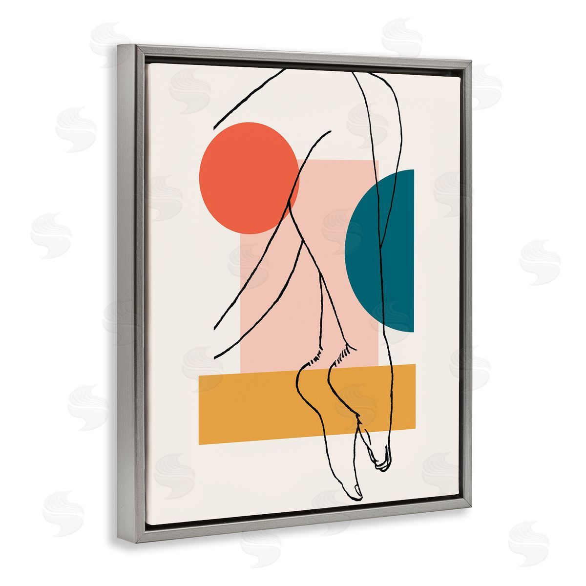 Alonzo Saunders Abstract Legs over Bold Geometric Blocked Shapes Gray Floater Frame Canvas Art