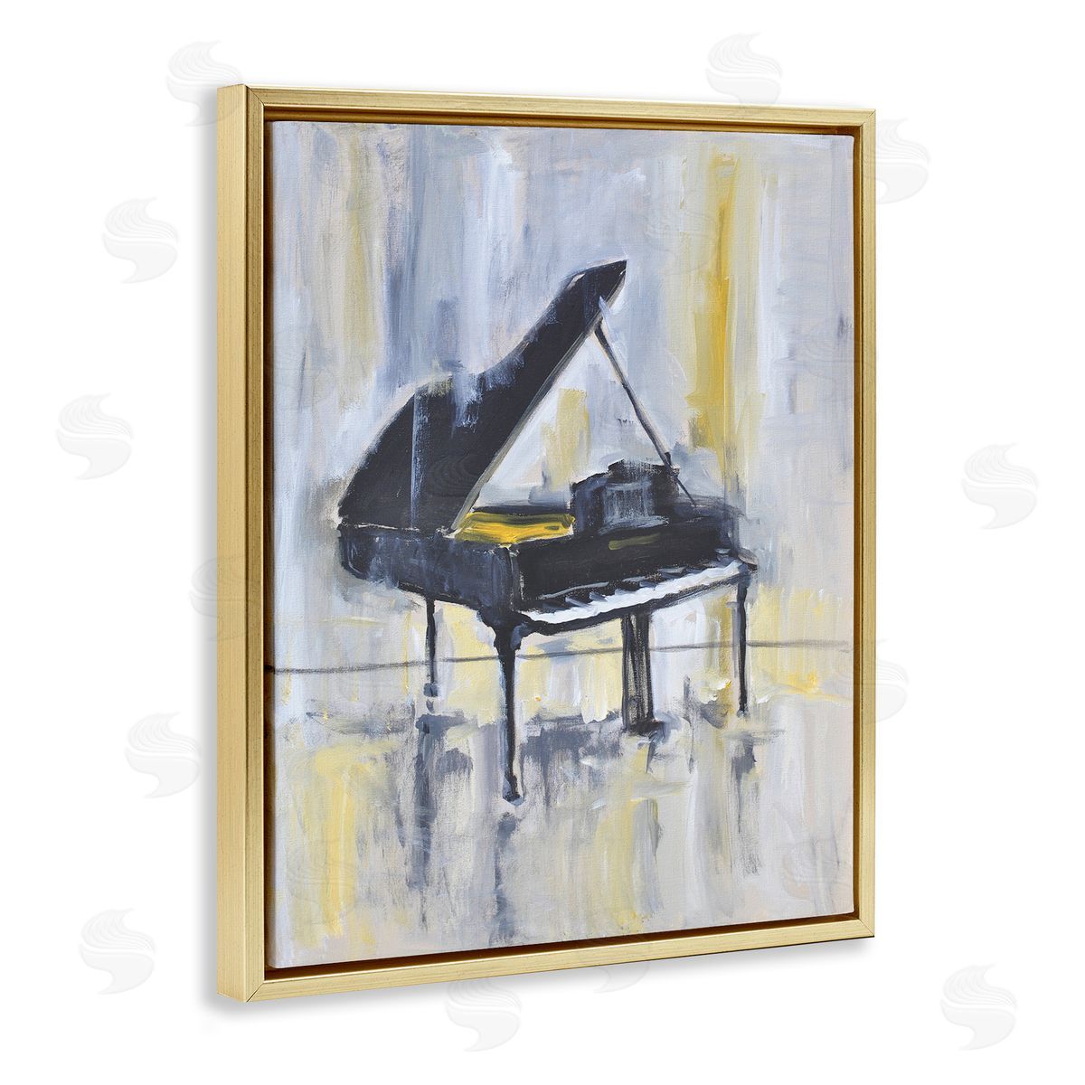 Allayn Stevens Distressed Grand Piano Instrument Blue Gold Gold Floater Frame Canvas Art