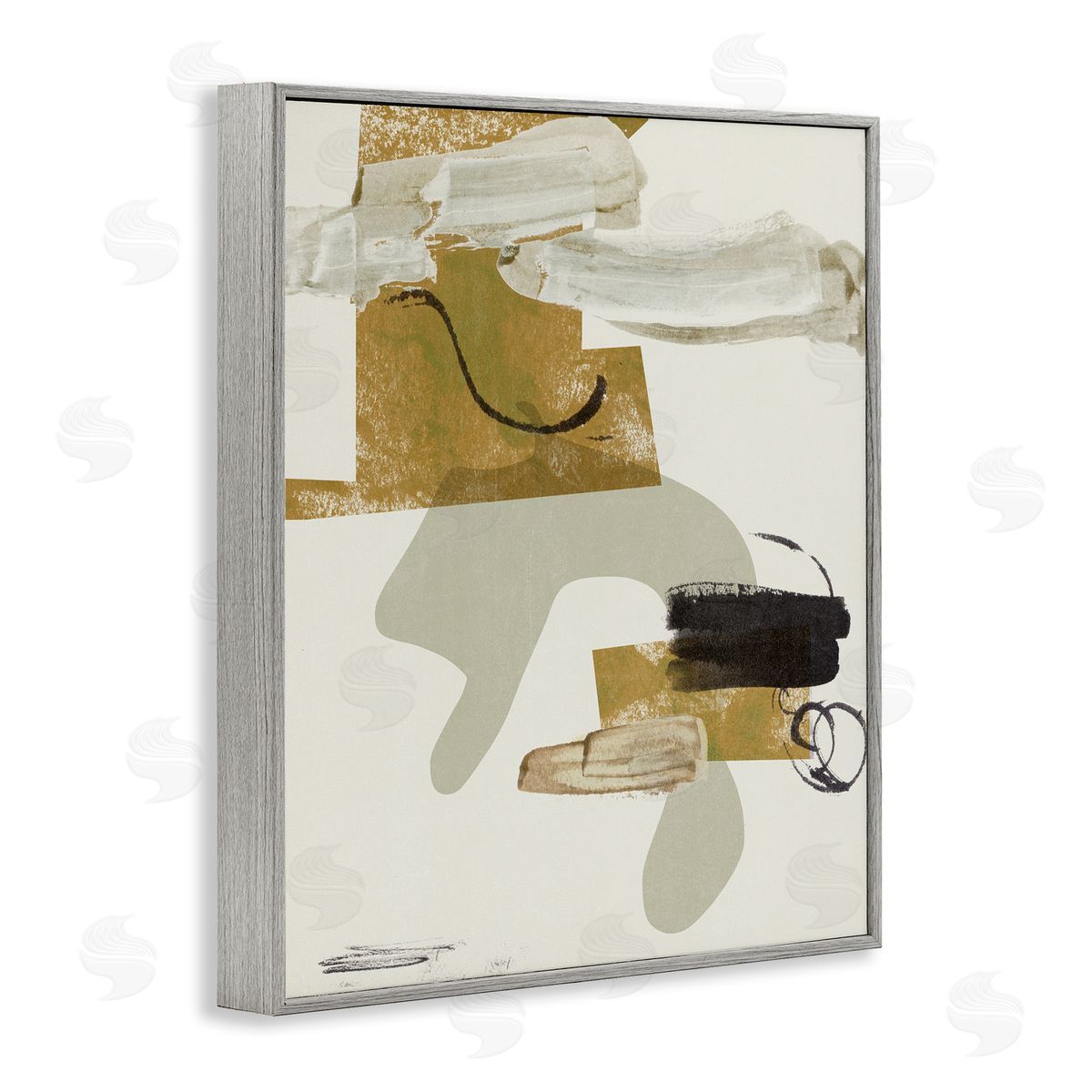 Melissa Wang Unique Curved Shape Abstraction Brown Tan Black Gray Framed Giclee Wall Art