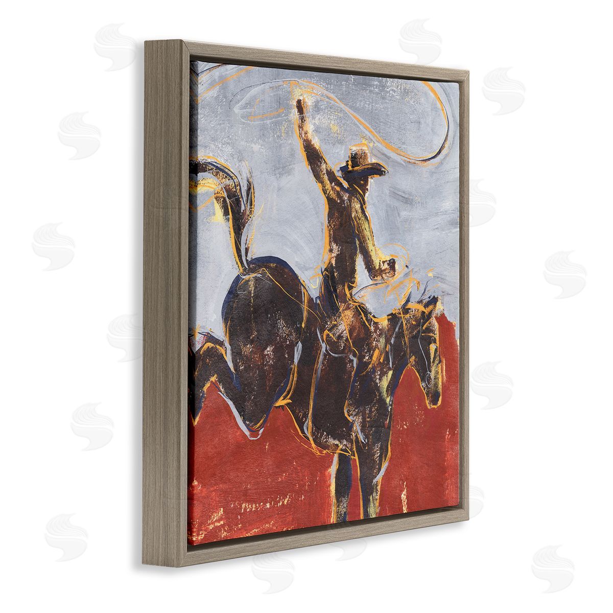 Western Cowboy Wild Horse Brown Floating Frame Canvas Wall Art, Home Decor by Annie Warren