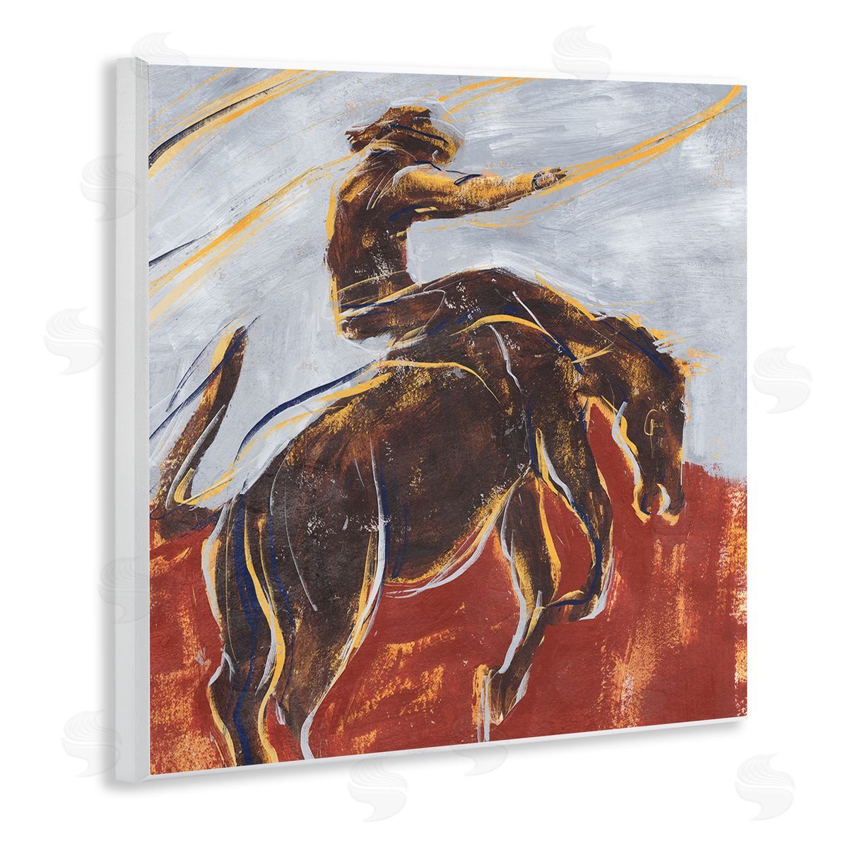 Annie Warren Western Cowboy Lasso Horse Buck Red Blue Wall Plaque Art