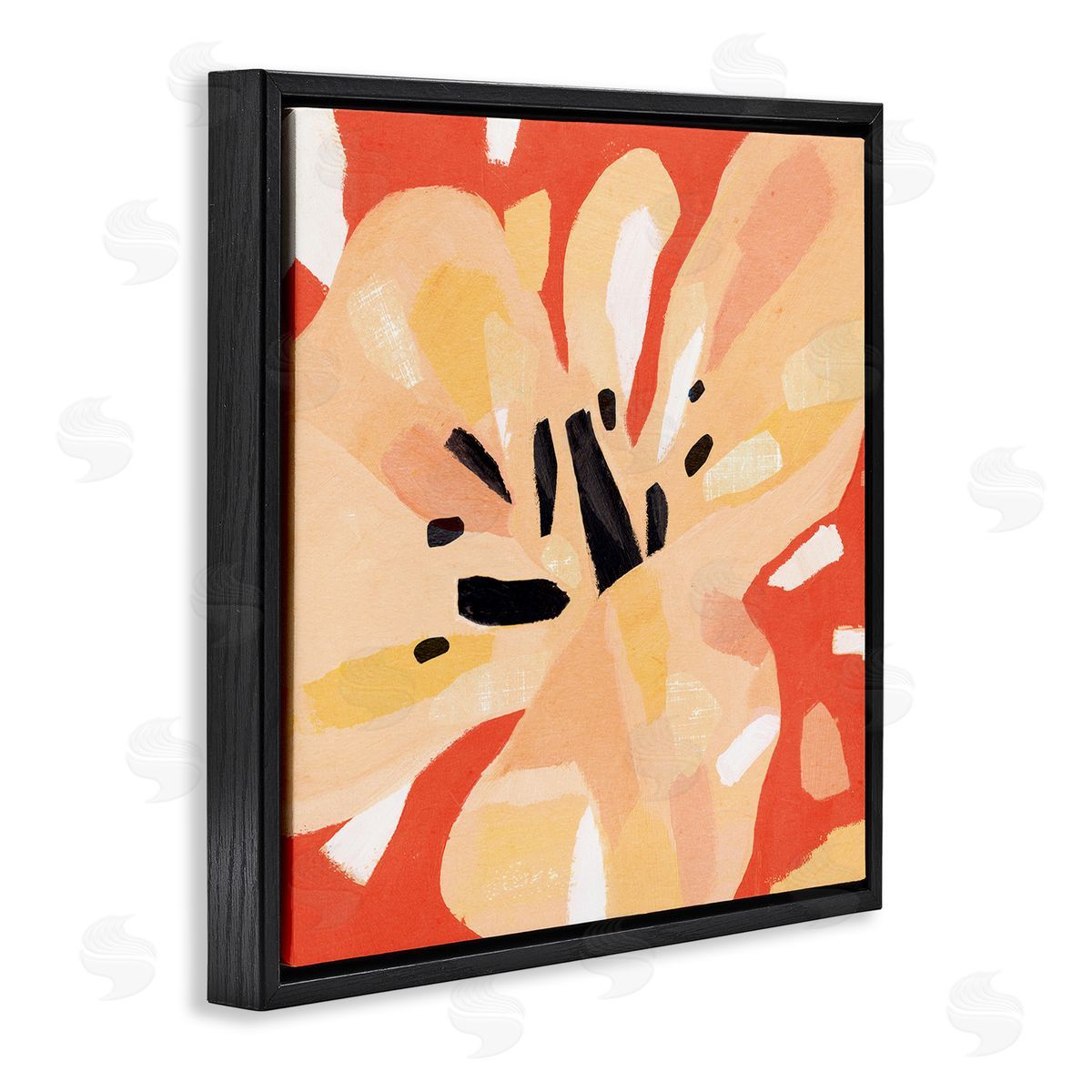 Annie Warren Tropical Floral Abstraction Vibrant Orange Yellow Black Floater Frame Canvas Art