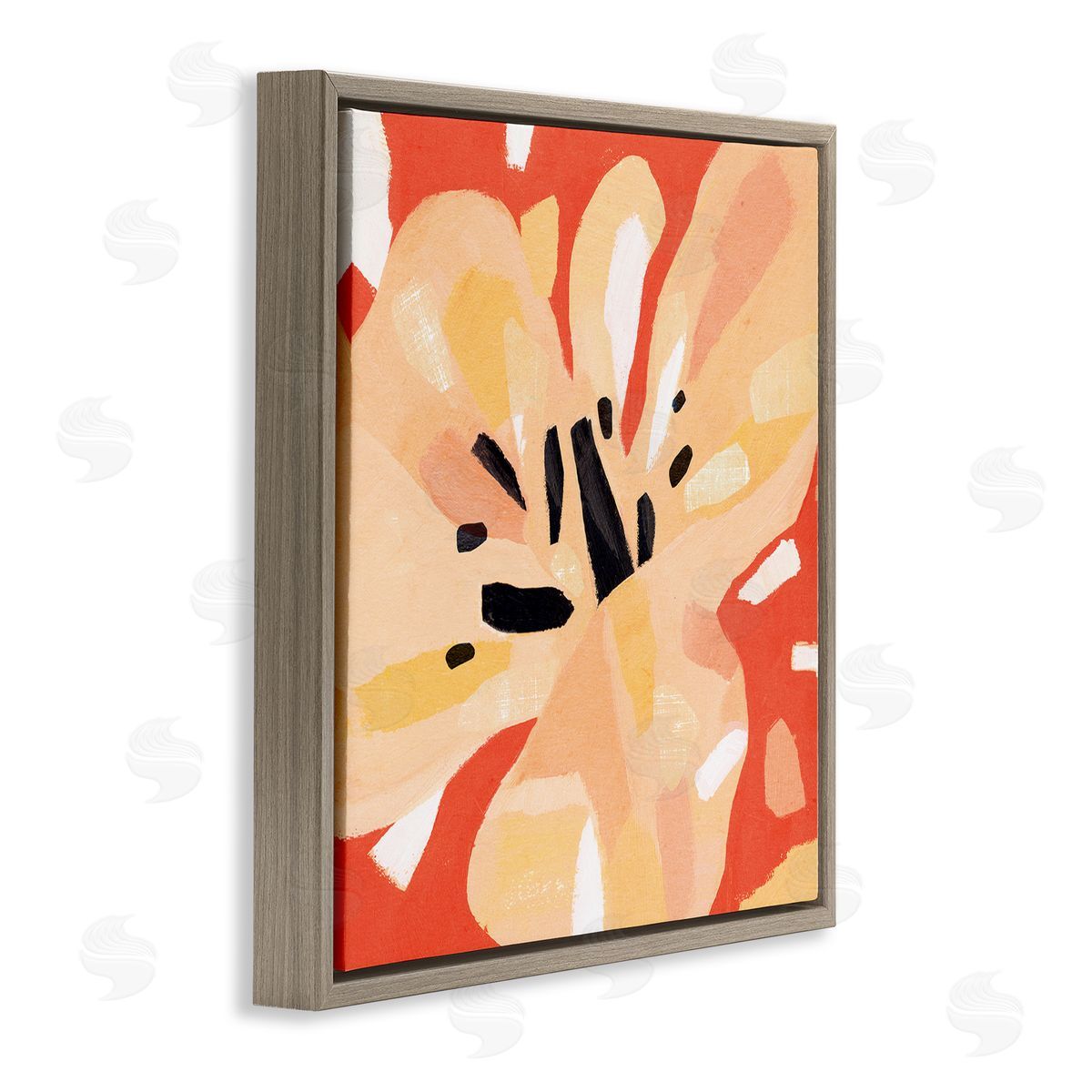 Annie Warren Tropical Floral Abstraction Vibrant Orange Yellow Brown Floater Frame Canvas Art