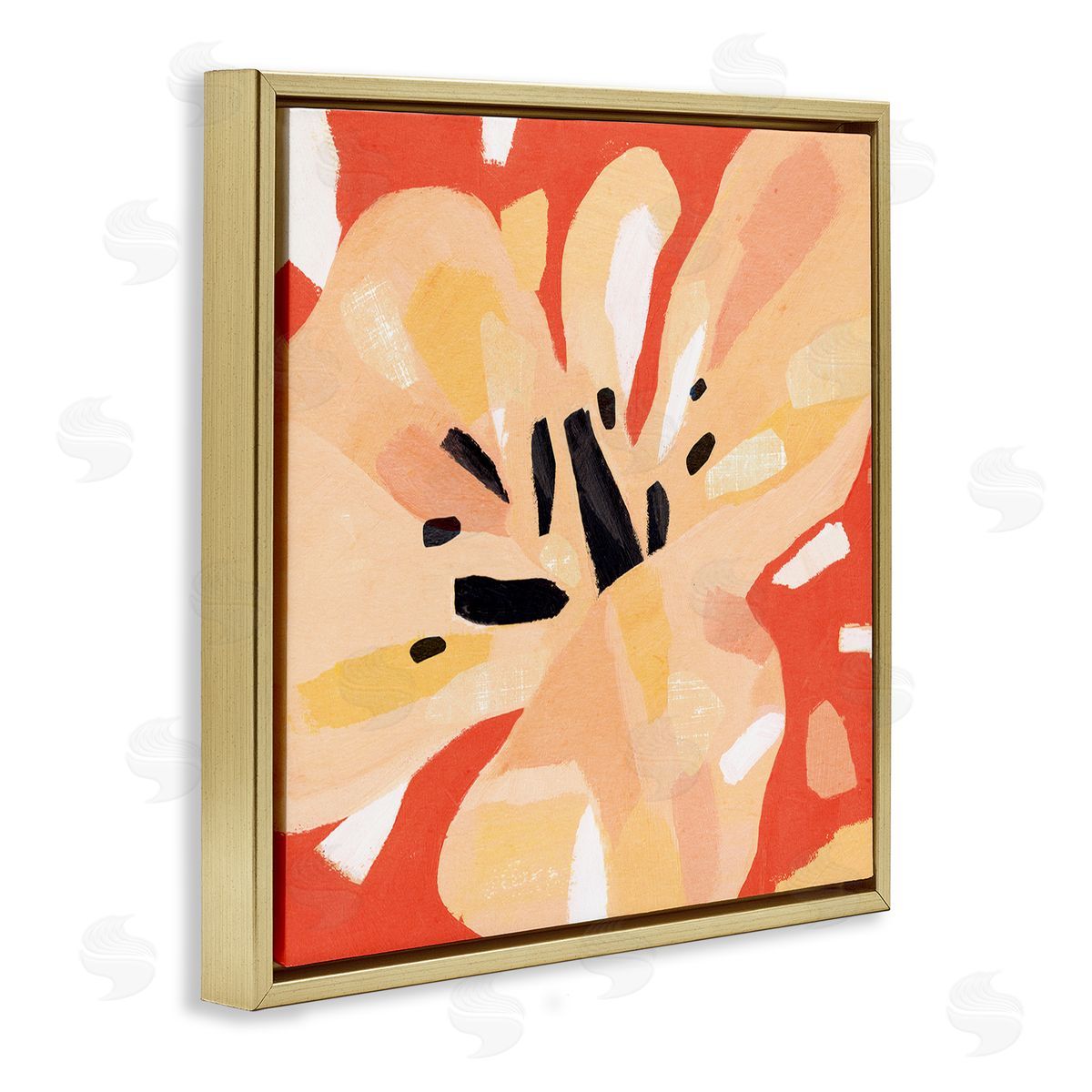 Annie Warren Tropical Floral Abstraction Vibrant Orange Yellow Gold Floater Frame Canvas Art