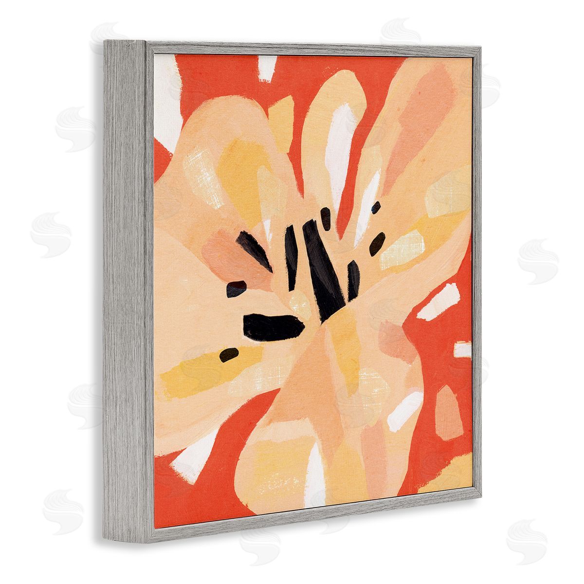 Annie Warren Tropical Floral Abstraction Vibrant Orange Yellow Gray Framed Giclee Wall Art