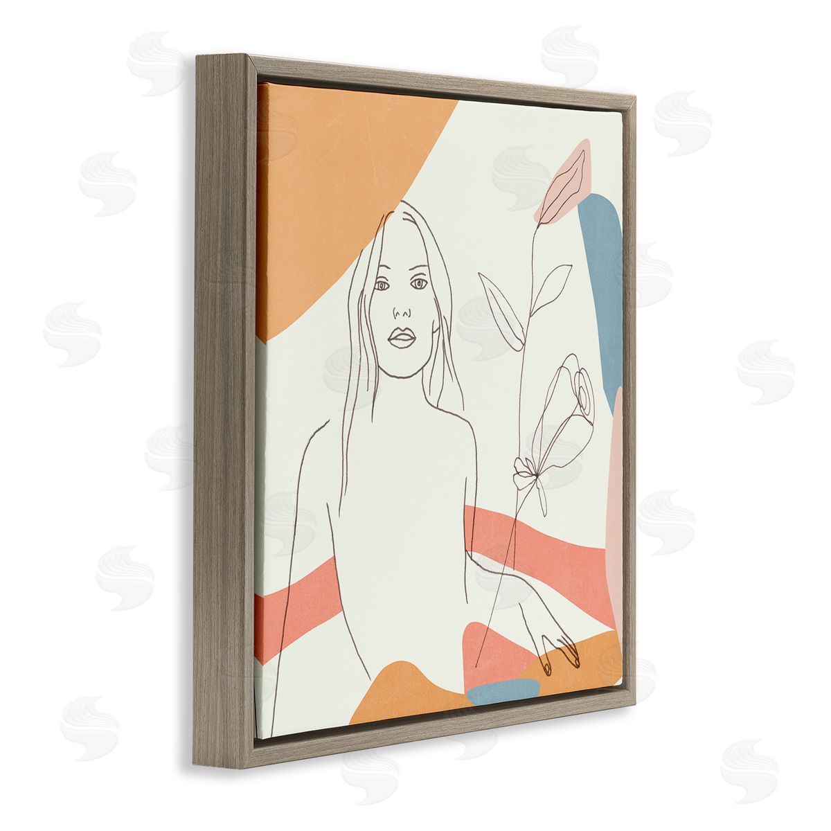 Melissa Wang Female Figure Study Blooming Floral Pastel Shapes Brown Floater Frame Canvas Art