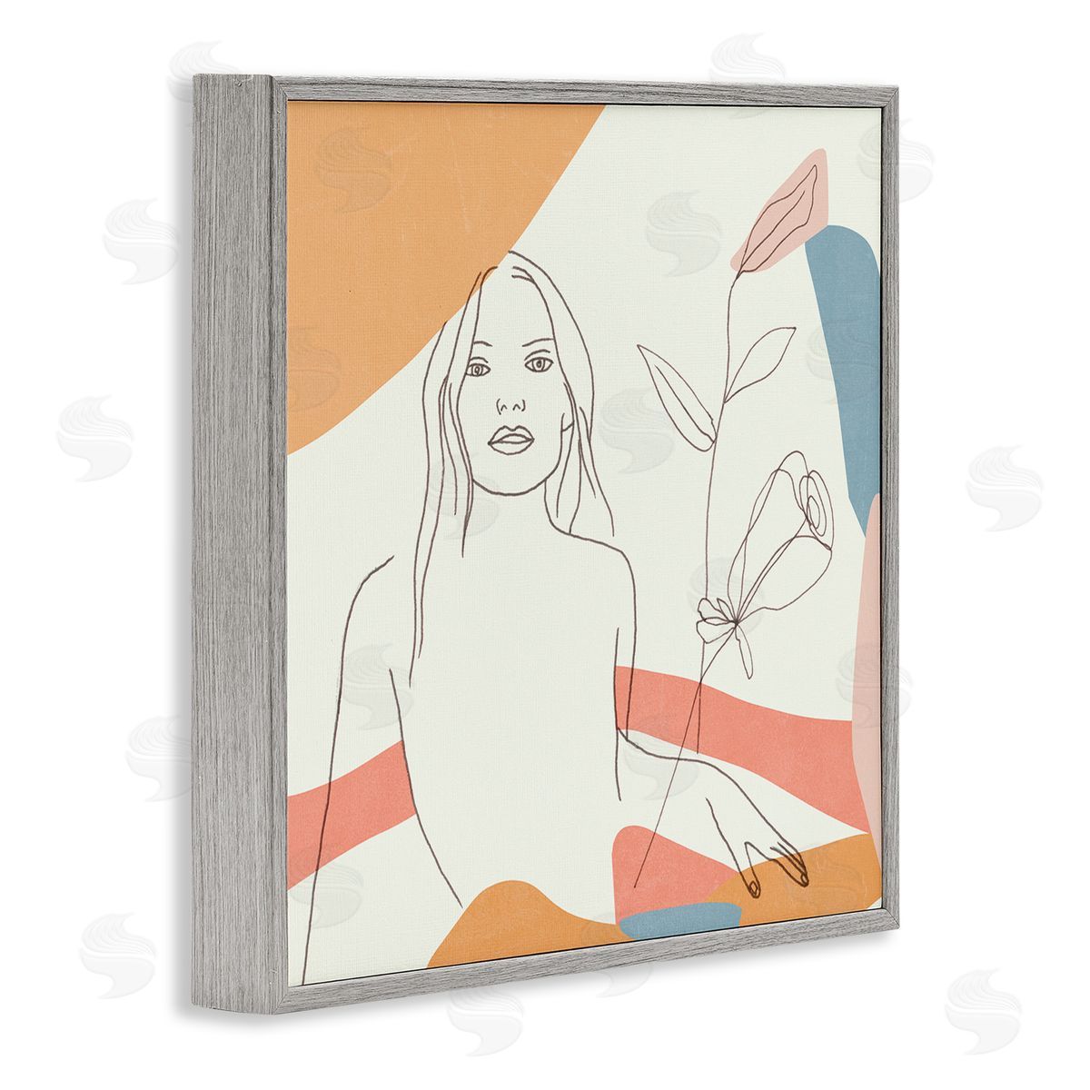 Melissa Wang Female Figure Study Blooming Floral Pastel Shapes Gray Framed Giclee Wall Art