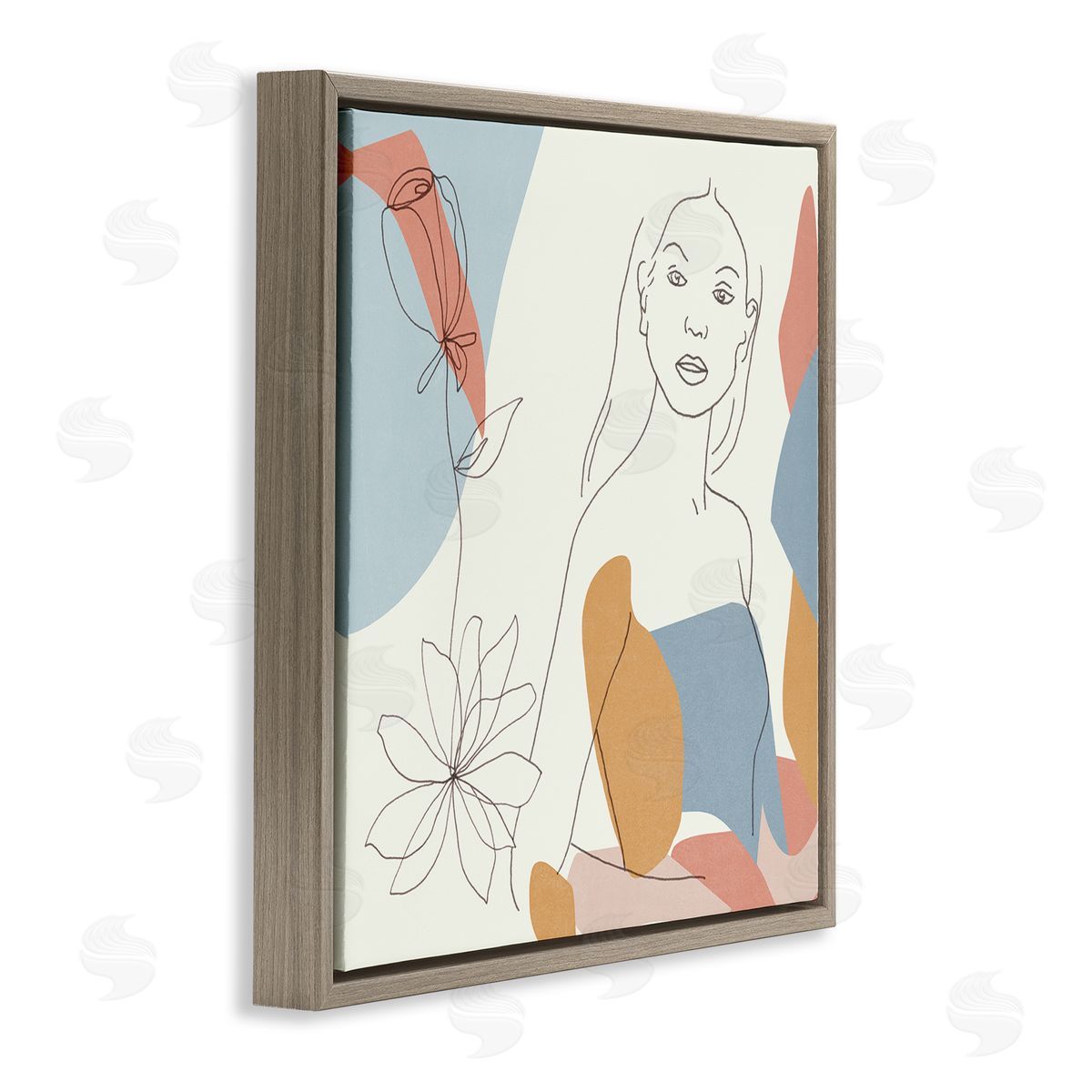 Melissa Wang Expressive Female Linework Spring Florals Pastel Curves Brown Floater Frame Canvas Art