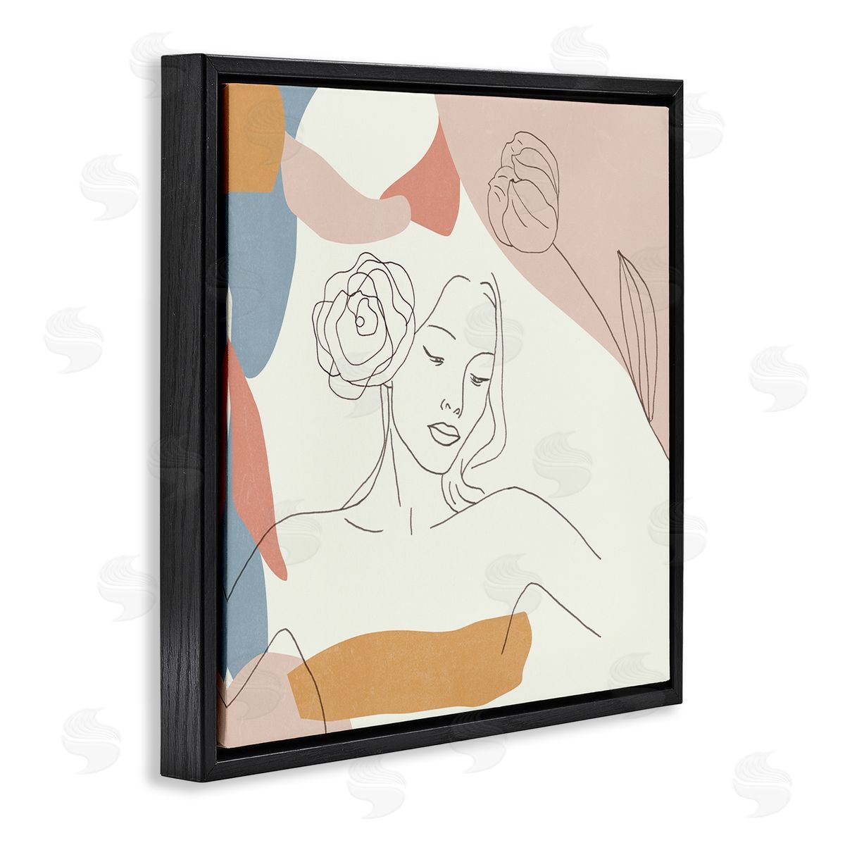 Melissa Wang Female Linework Study Floral Hair Abstract Curves Black Floater Frame Canvas Art
