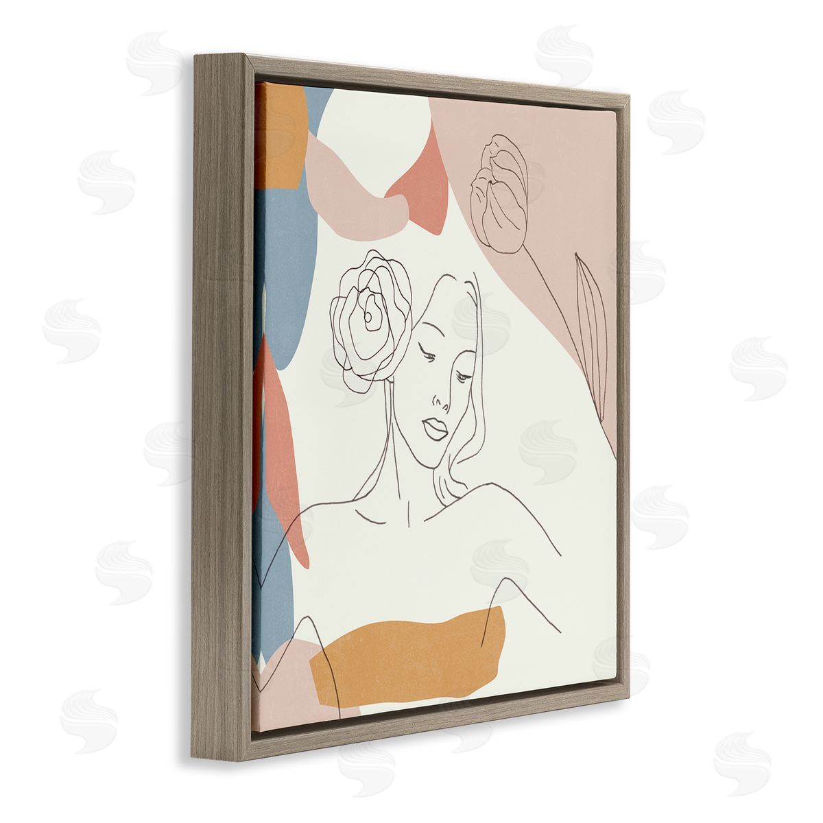 Melissa Wang Female Linework Study Floral Hair Abstract Curves Brown Floater Frame Canvas Art